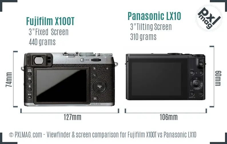 Fujifilm X100T vs Panasonic LX10 Screen and Viewfinder comparison