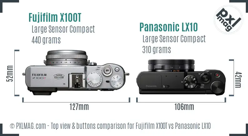 Fujifilm X100T vs Panasonic LX10 top view buttons comparison