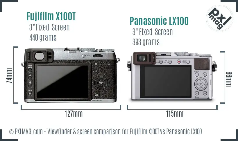 Fujifilm X100T vs Panasonic LX100 Screen and Viewfinder comparison