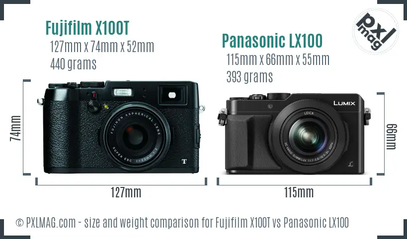 Fujifilm X100T vs Panasonic LX100 size comparison