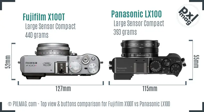 Fujifilm X100T vs Panasonic LX100 top view buttons comparison