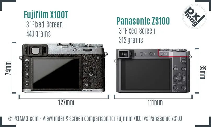 Fujifilm X100T vs Panasonic ZS100 Screen and Viewfinder comparison
