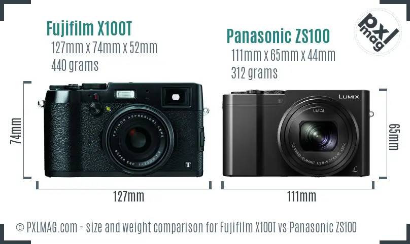 Fujifilm X100T vs Panasonic ZS100 size comparison