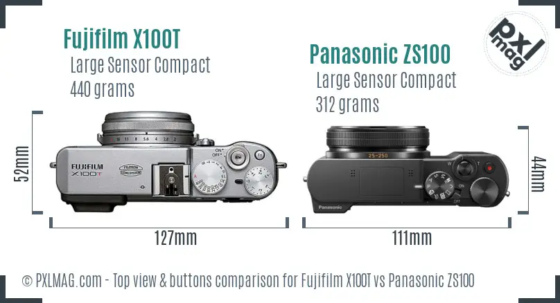 Fujifilm X100T vs Panasonic ZS100 top view buttons comparison