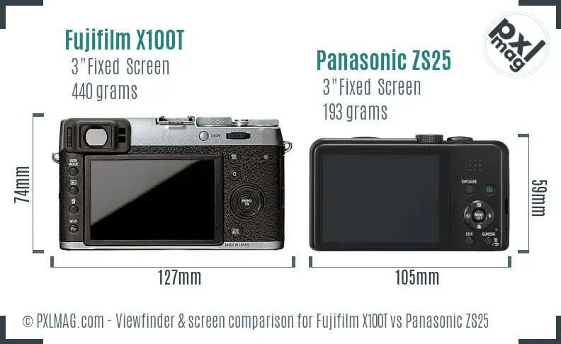 Fujifilm X100T vs Panasonic ZS25 Screen and Viewfinder comparison