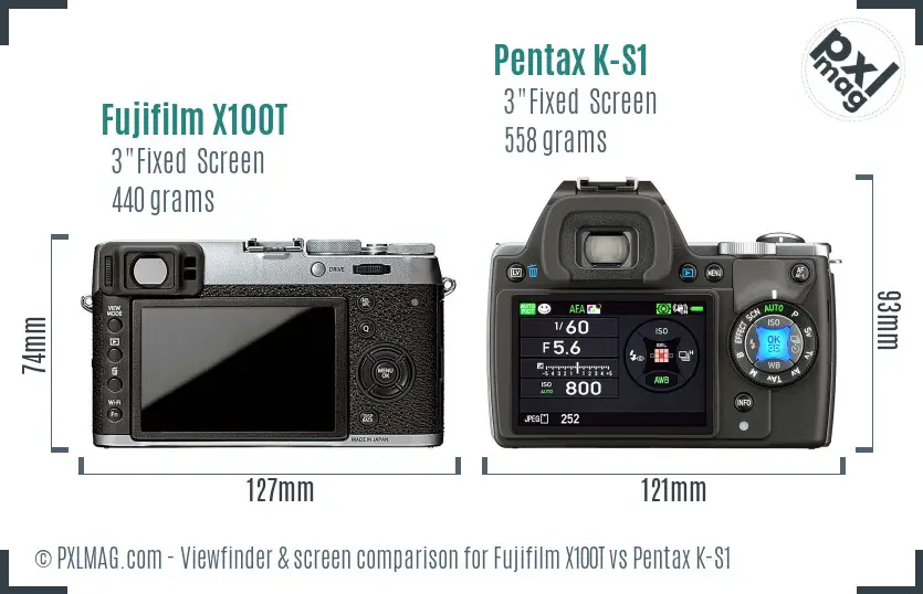 Fujifilm X100T vs Pentax K-S1 Screen and Viewfinder comparison
