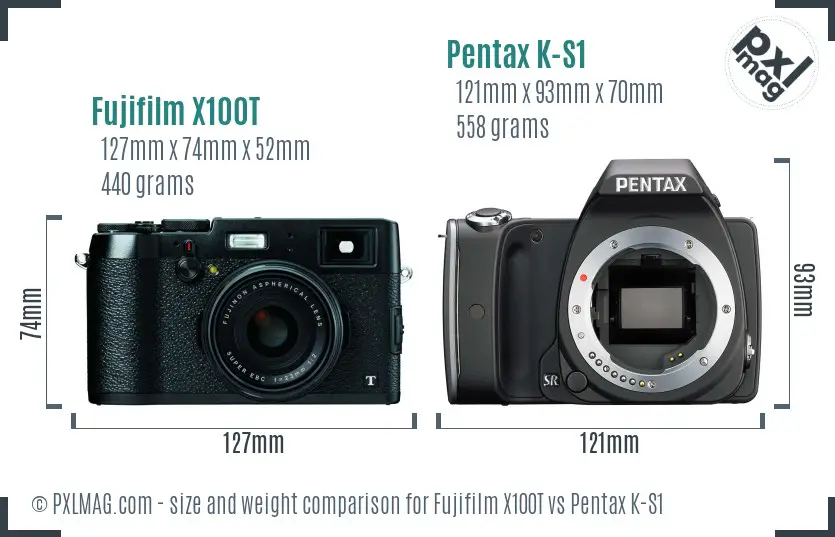 Fujifilm X100T vs Pentax K-S1 size comparison