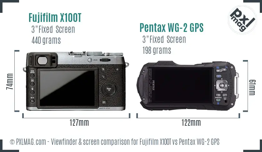 Fujifilm X100T vs Pentax WG-2 GPS Screen and Viewfinder comparison Fujifilm X100T vs Pentax WG-2 GPS Screen and Viewfinder comparison