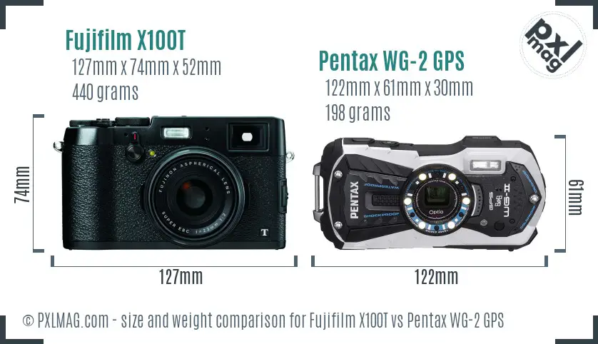 Fujifilm X100T vs Pentax WG-2 GPS size comparison Fujifilm X100T vs Pentax WG-2 GPS size comparison