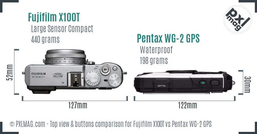 Fujifilm X100T vs Pentax WG-2 GPS top view buttons comparison Fujifilm X100T vs Pentax WG-2 GPS top view buttons comparison