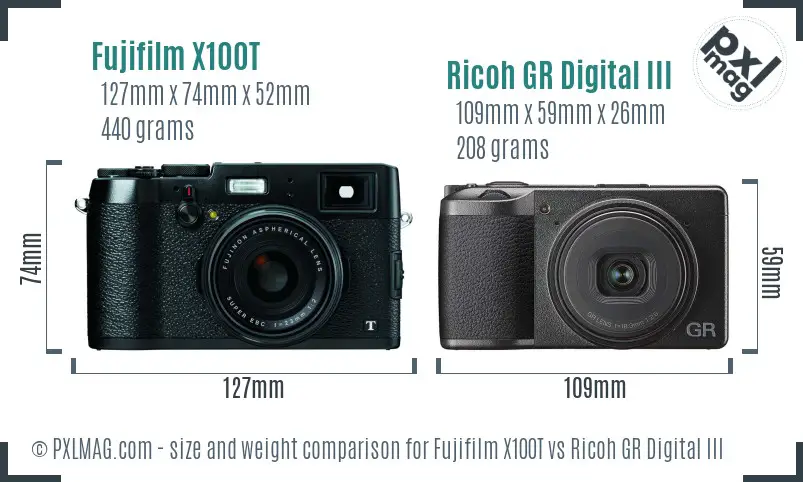 Fujifilm X100T vs Ricoh GR Digital III size comparison Fujifilm X100T vs Ricoh GR Digital III size comparison