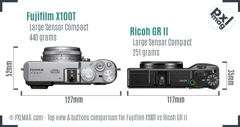 Fujifilm X100T vs Ricoh GR II top view buttons comparison