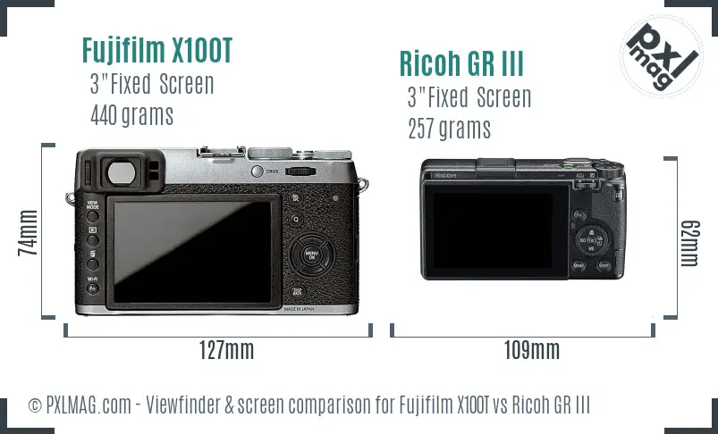 Fujifilm X100T vs Ricoh GR III Screen and Viewfinder comparison