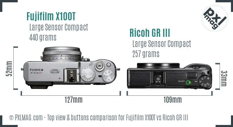 Fujifilm X100T vs Ricoh GR III top view buttons comparison