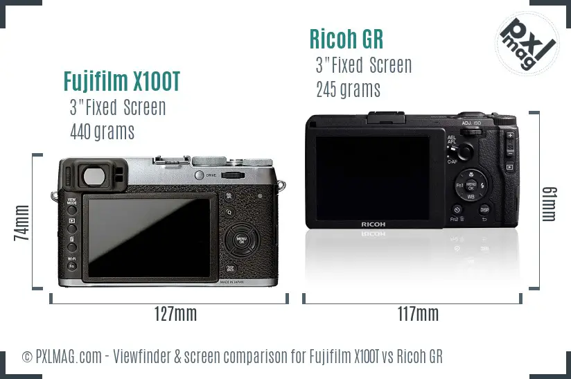 Fujifilm X100T vs Ricoh GR Screen and Viewfinder comparison