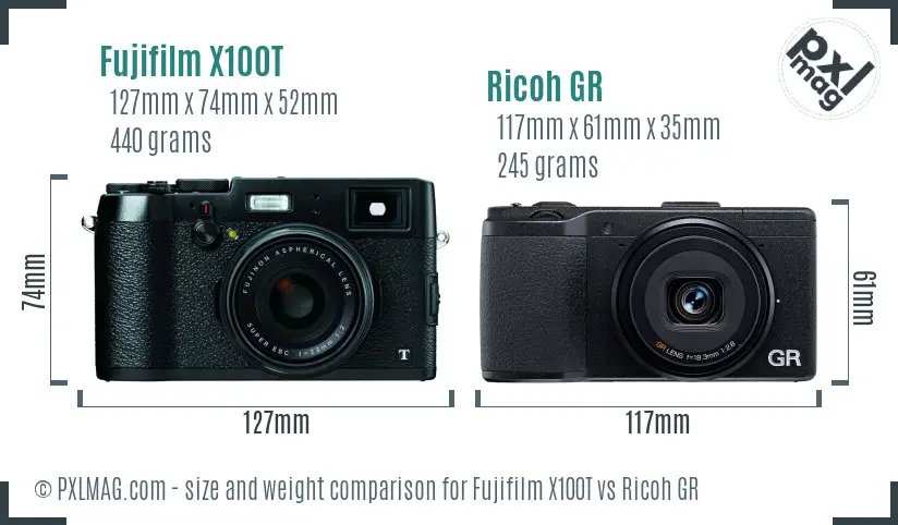 Fujifilm X100T vs Ricoh GR size comparison