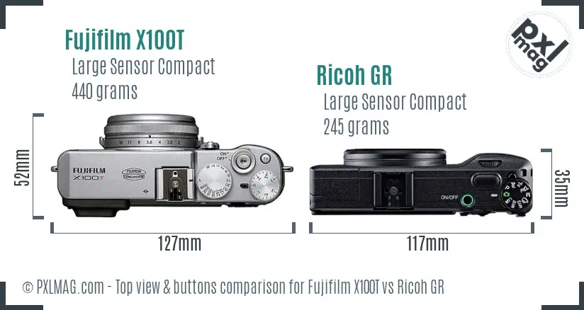 Fujifilm X100T vs Ricoh GR top view buttons comparison
