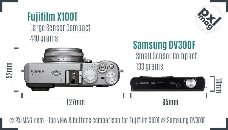 Fujifilm X100T vs Samsung DV300F top view buttons comparison