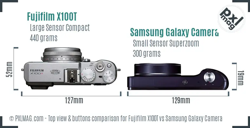 Fujifilm X100T vs Samsung Galaxy Camera top view buttons comparison