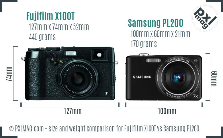 Fujifilm X100T vs Samsung PL200 size comparison