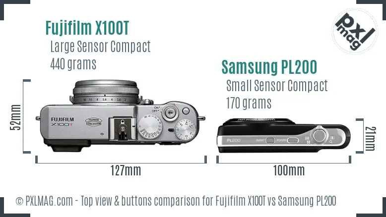Fujifilm X100T vs Samsung PL200 top view buttons comparison