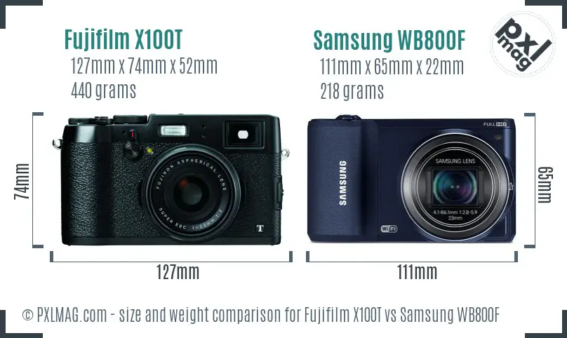 Fujifilm X100T vs Samsung WB800F size comparison Fujifilm X100T vs Samsung WB800F size comparison