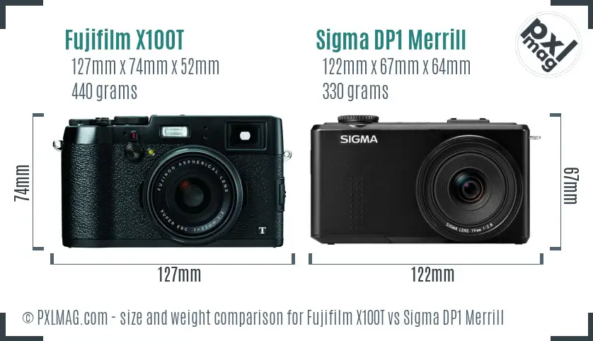 Fujifilm X100T vs Sigma DP1 Merrill size comparison