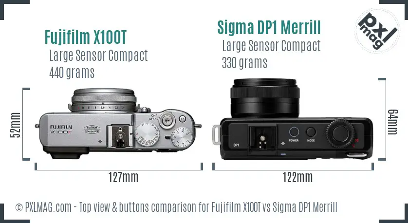 Fujifilm X100T vs Sigma DP1 Merrill top view buttons comparison