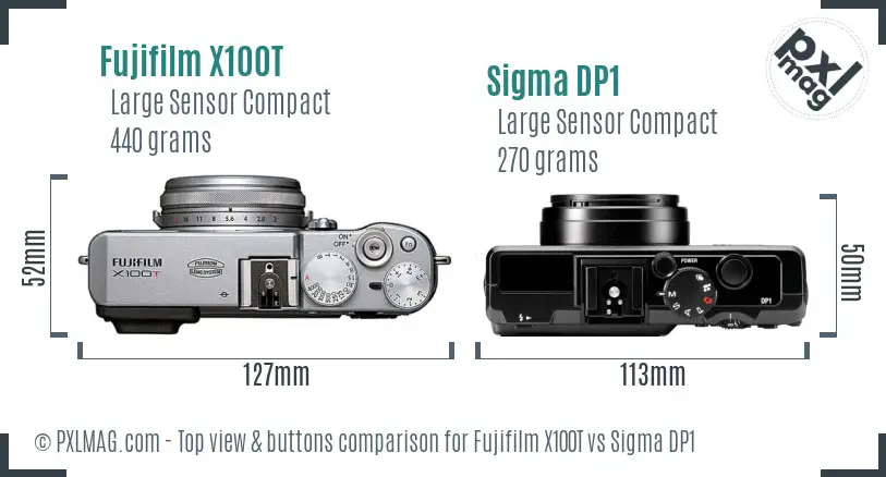 Fujifilm X100T vs Sigma DP1 top view buttons comparison