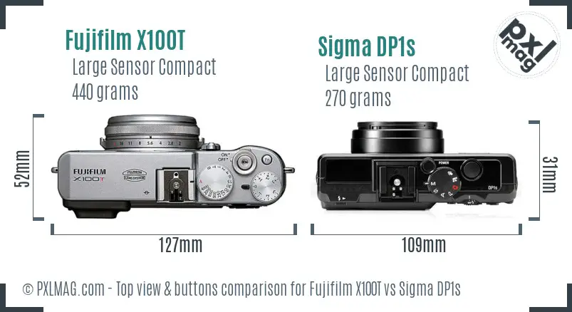 Fujifilm X100T vs Sigma DP1s top view buttons comparison