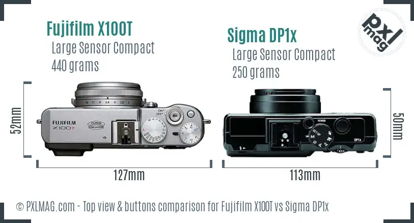 Fujifilm X100T vs Sigma DP1x top view buttons comparison