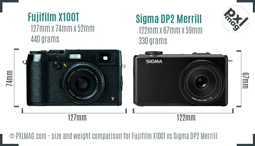 Fujifilm X100T vs Sigma DP2 Merrill size comparison