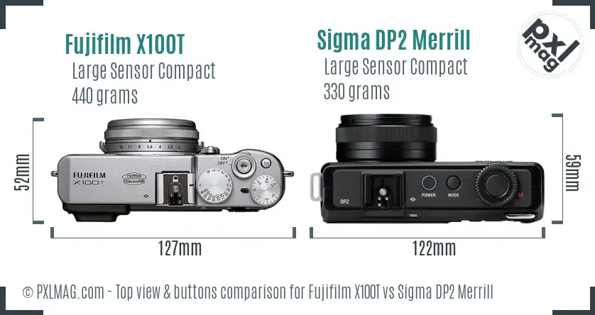 Fujifilm X100T vs Sigma DP2 Merrill top view buttons comparison