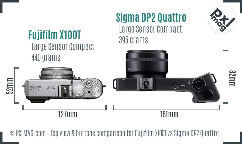 Fujifilm X100T vs Sigma DP2 Quattro top view buttons comparison