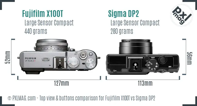Fujifilm X100T vs Sigma DP2 top view buttons comparison
