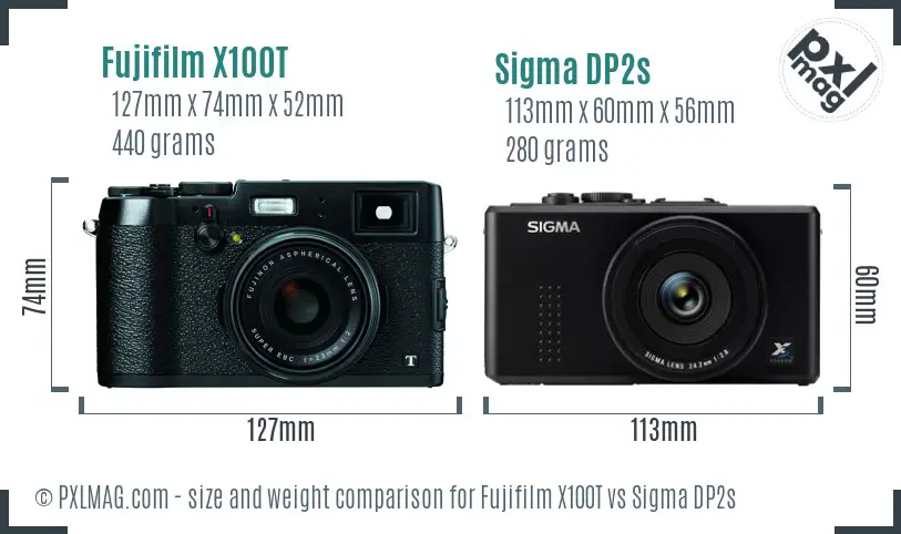 Fujifilm X100T vs Sigma DP2s size comparison