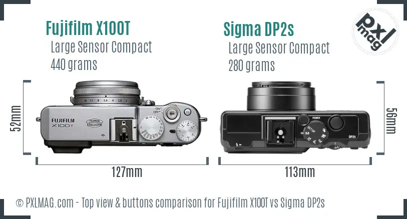 Fujifilm X100T vs Sigma DP2s top view buttons comparison