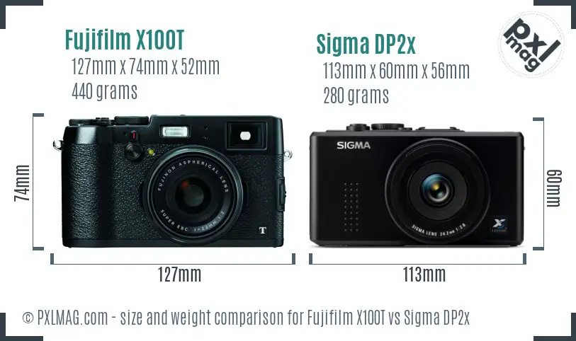 Fujifilm X100T vs Sigma DP2x size comparison