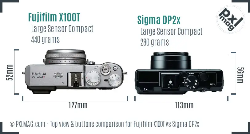 Fujifilm X100T vs Sigma DP2x top view buttons comparison