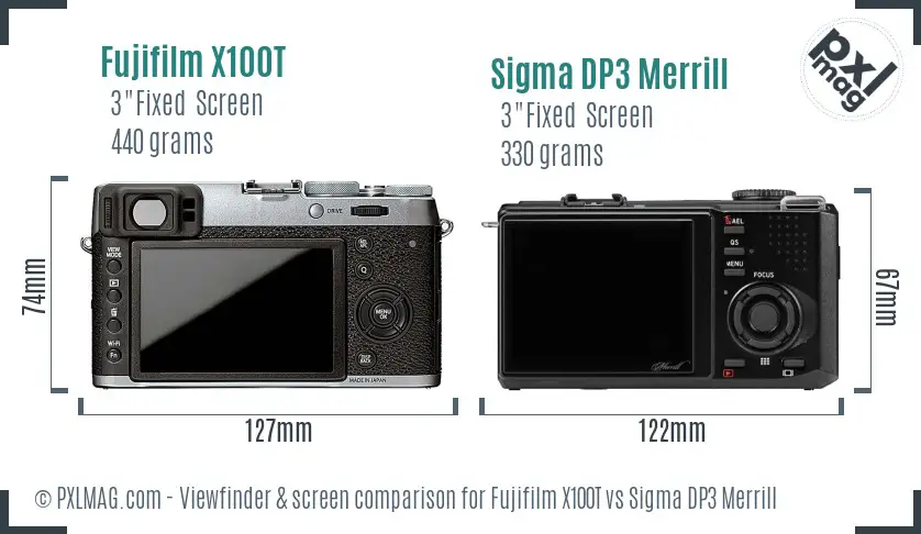 Fujifilm X100T vs Sigma DP3 Merrill Screen and Viewfinder comparison