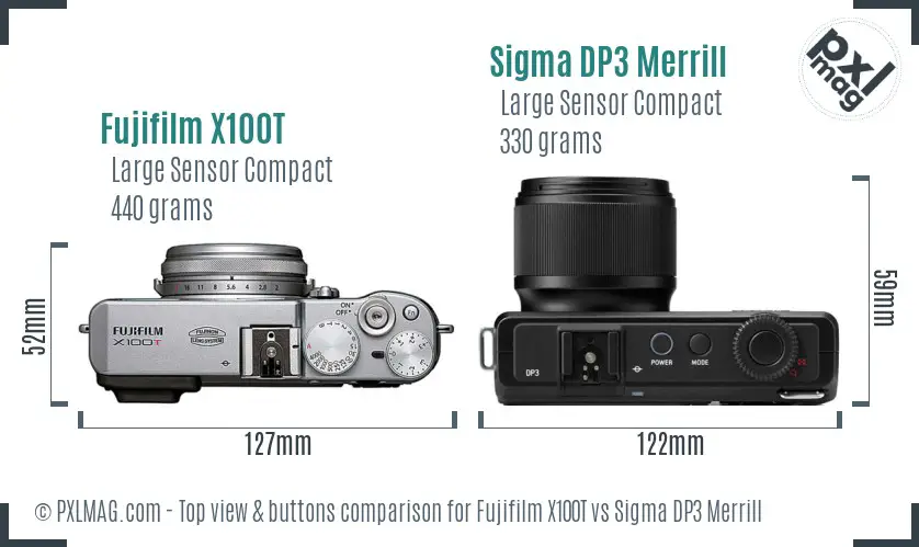 Fujifilm X100T vs Sigma DP3 Merrill top view buttons comparison