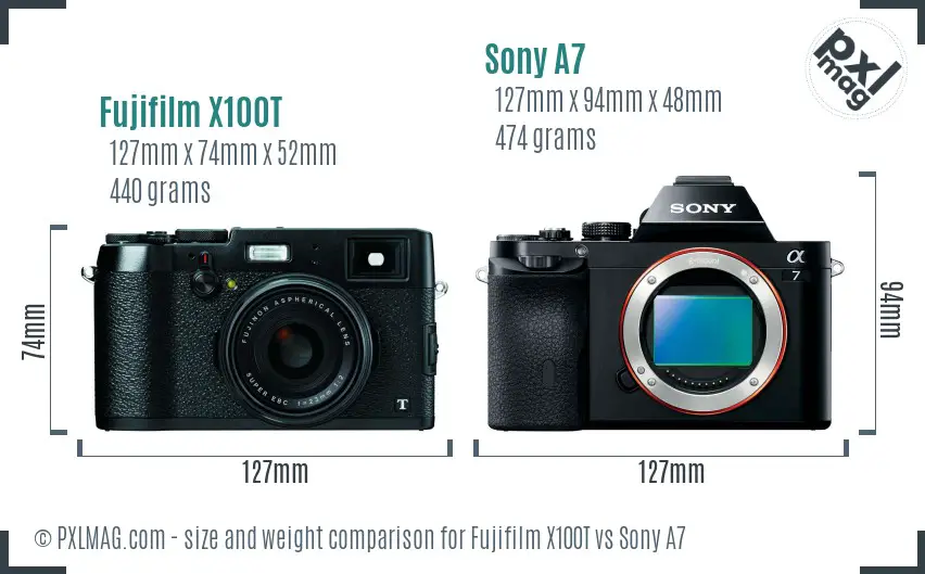 Fujifilm X100T vs Sony A7 size comparison Fujifilm X100T vs Sony A7 size comparison