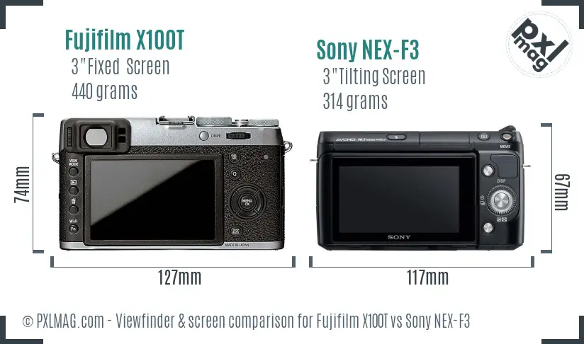Fujifilm X100T vs Sony NEX-F3 Screen and Viewfinder comparison Fujifilm X100T vs Sony NEX-F3 Screen and Viewfinder comparison