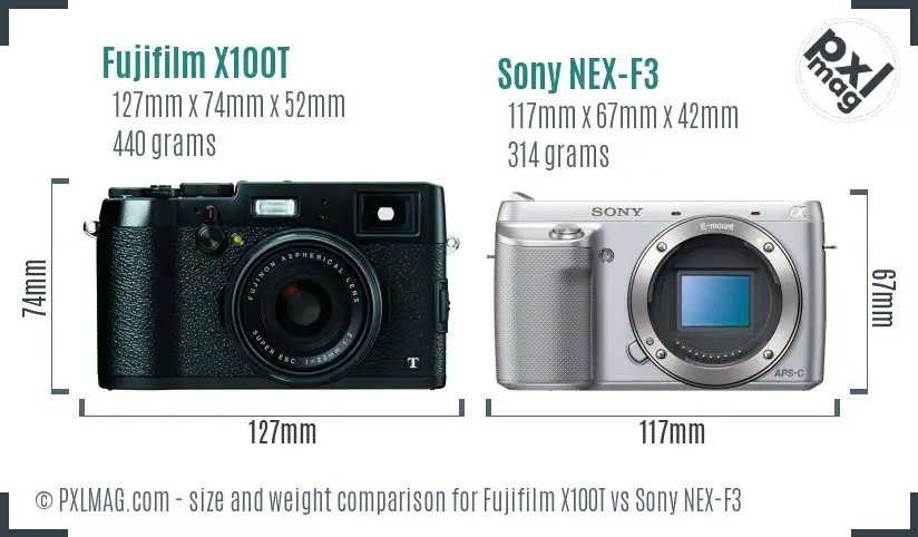 Fujifilm X100T vs Sony NEX-F3 size comparison Fujifilm X100T vs Sony NEX-F3 size comparison
