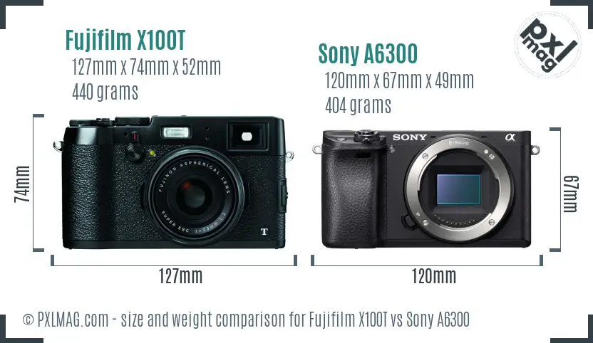 Fujifilm X100T vs Sony A6300 size comparison