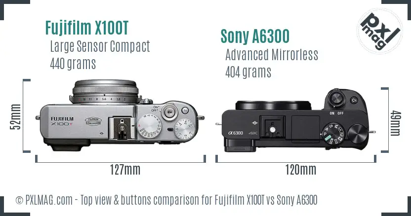 Fujifilm X100T vs Sony A6300 top view buttons comparison