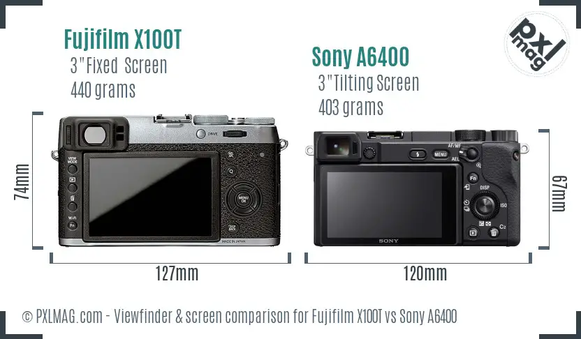 Fujifilm X100T vs Sony A6400 Screen and Viewfinder comparison