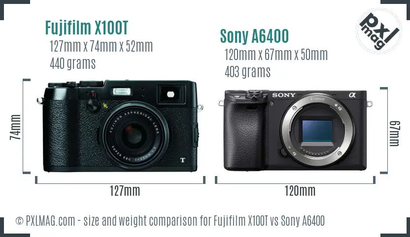 Fujifilm X100T vs Sony A6400 size comparison