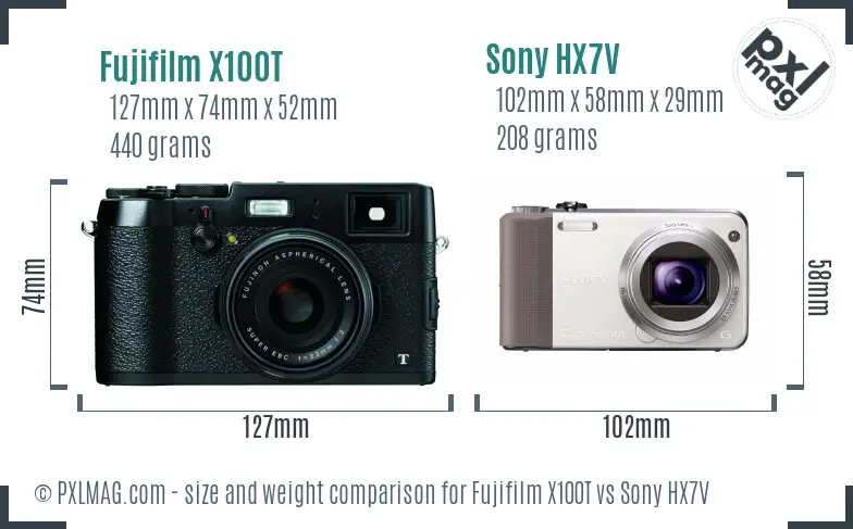 Fujifilm X100T vs Sony HX7V size comparison