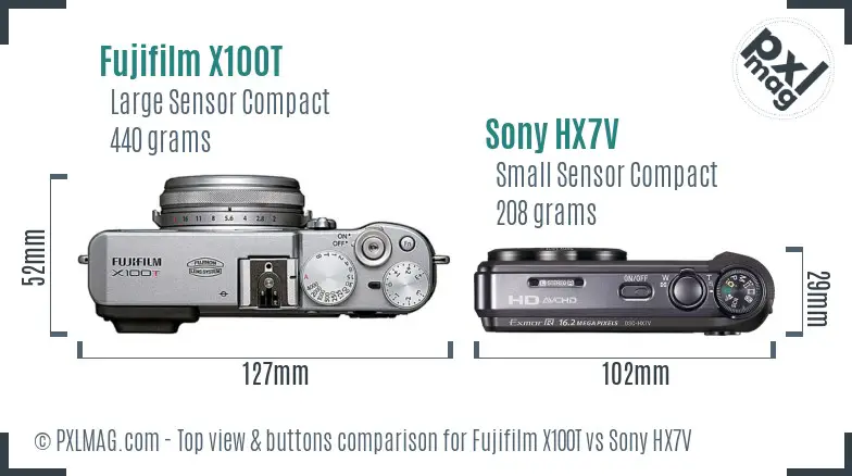 Fujifilm X100T vs Sony HX7V top view buttons comparison